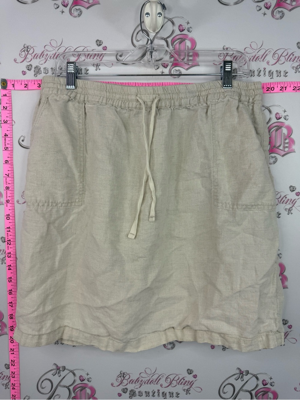 PLUM skirt linen white Women's Casual Drawstring Mini Skirt - Cream Linen